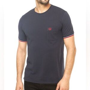 Fred Perry Pocket Crewneck Tee Shirt Carbon Navy Blue Classic Polo Bold Tipped